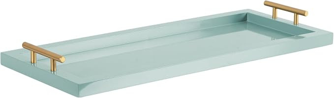 Kate and Laurel Halsey Rectangle Decorative Narrow Tray with Gold Metal Handles; 24 x 10; Blue an... | Amazon (US)