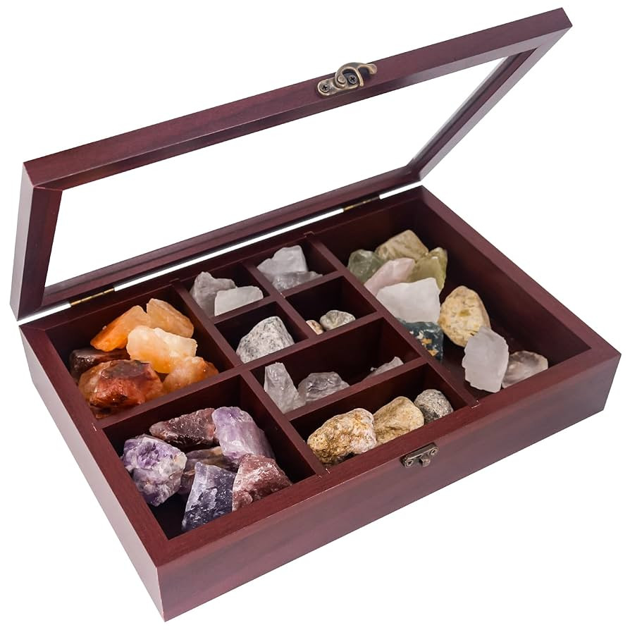 Rock Display Case Wood Crystal Collection Box with Shelves Witchy Organizer Showcase for Stones D... | Amazon (US)