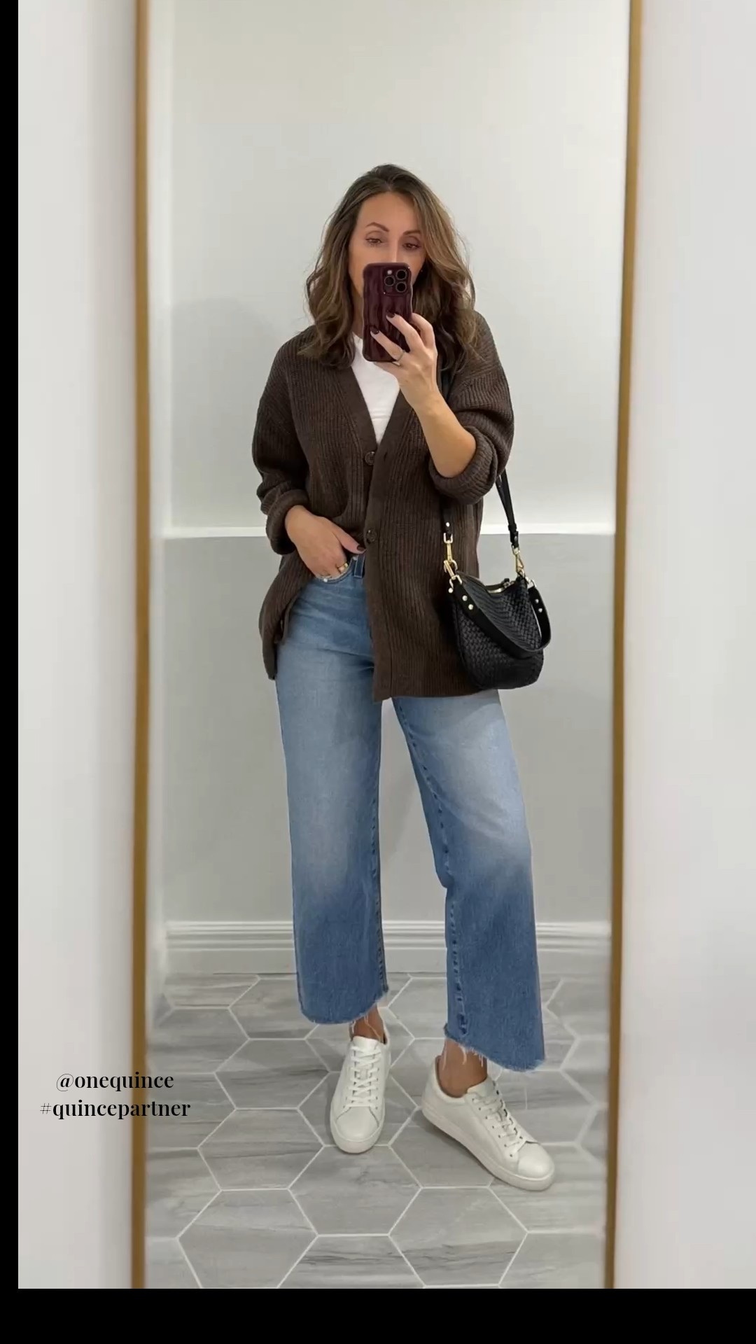 Brown cardigan in xs.
Structured cardigan in xs. 
Gray fisherman sweater in Small. 
Leather sneakers - I sized up. 

#quincepartner @onequince 

#LTKItBag #LTKStyleTip #LTKShoeCrush