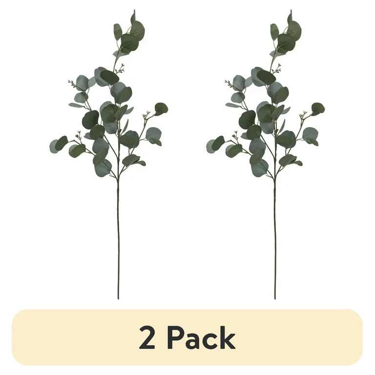 (2 pack) Mainstays Artificial Green Round Leaf Eucalyptus Stem, 34in Tall Floral Picks | Walmart (US)