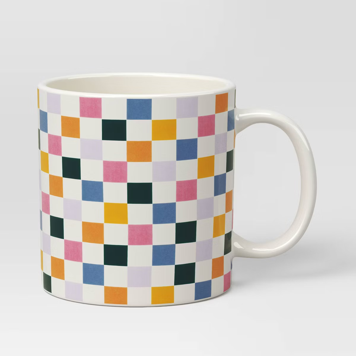 15oz Stoneware Checkerboard Mug White - Room Essentials™ | Target