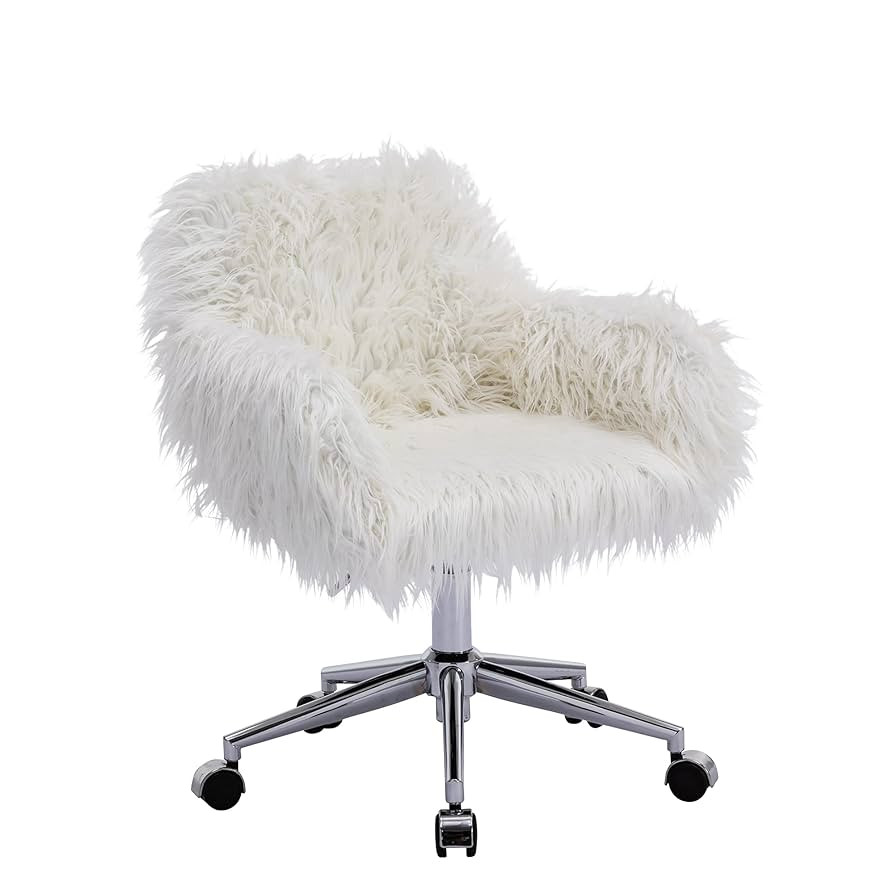 KCC Fluffy Office Desk Chair, Faux Fur Modern Swivel Armchair with Wheels, Soft Comfy Fuzzy Elega... | Amazon (US)