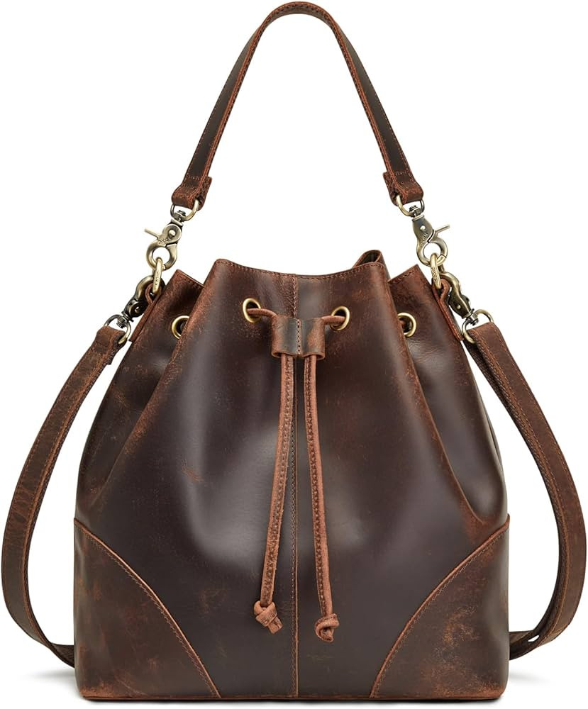 S-ZONE Genuine Leather Bucket Bags for Women Drawstring Crossbody Purses Shoulder Top Handle Hand... | Amazon (US)