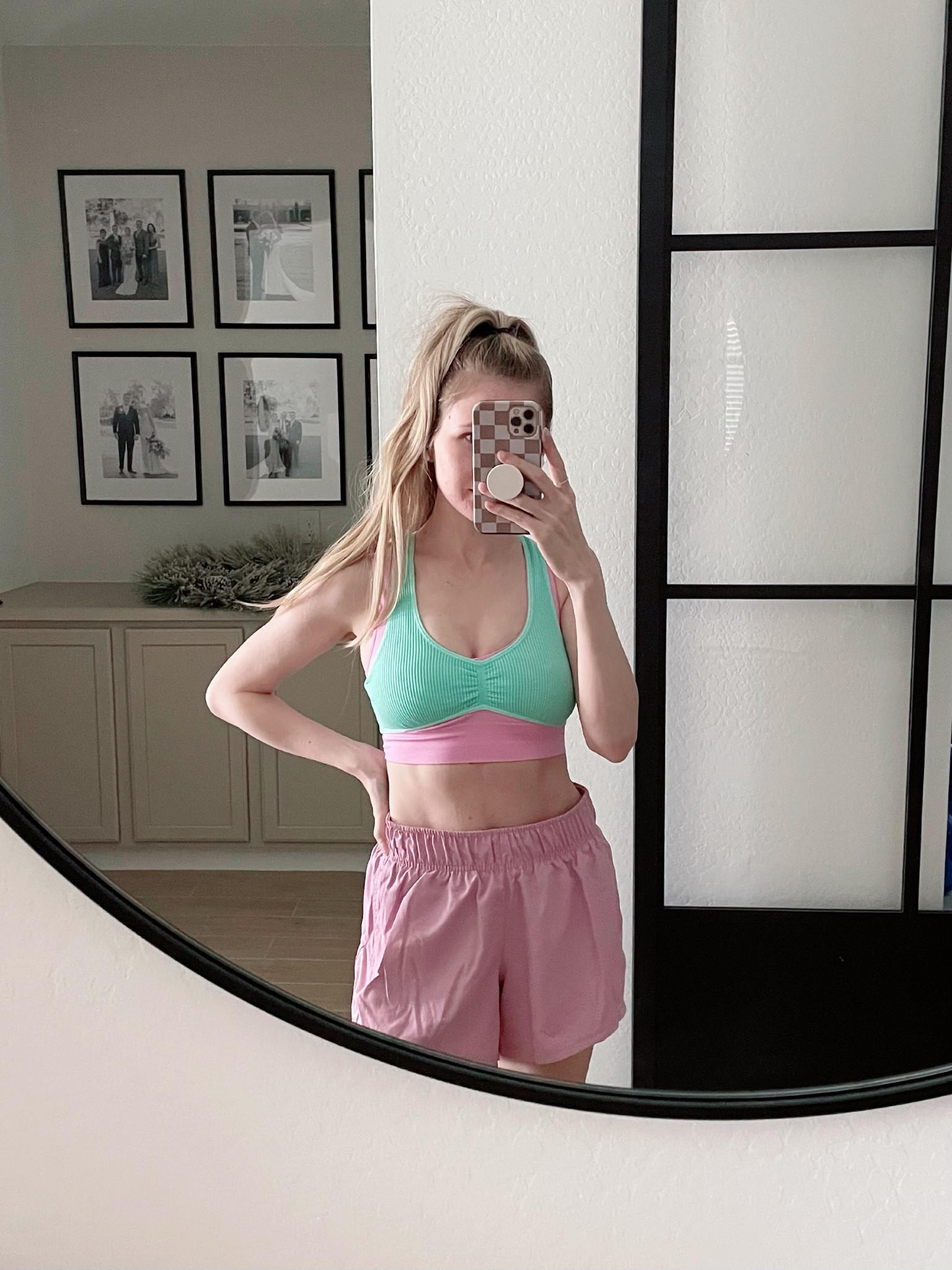 Outfit of the day! Gym outfit workout clothes sports bra gym shorts workout shorts phone case checkered pop socket

#LTKsalealert #LTKfit #LTKunder50