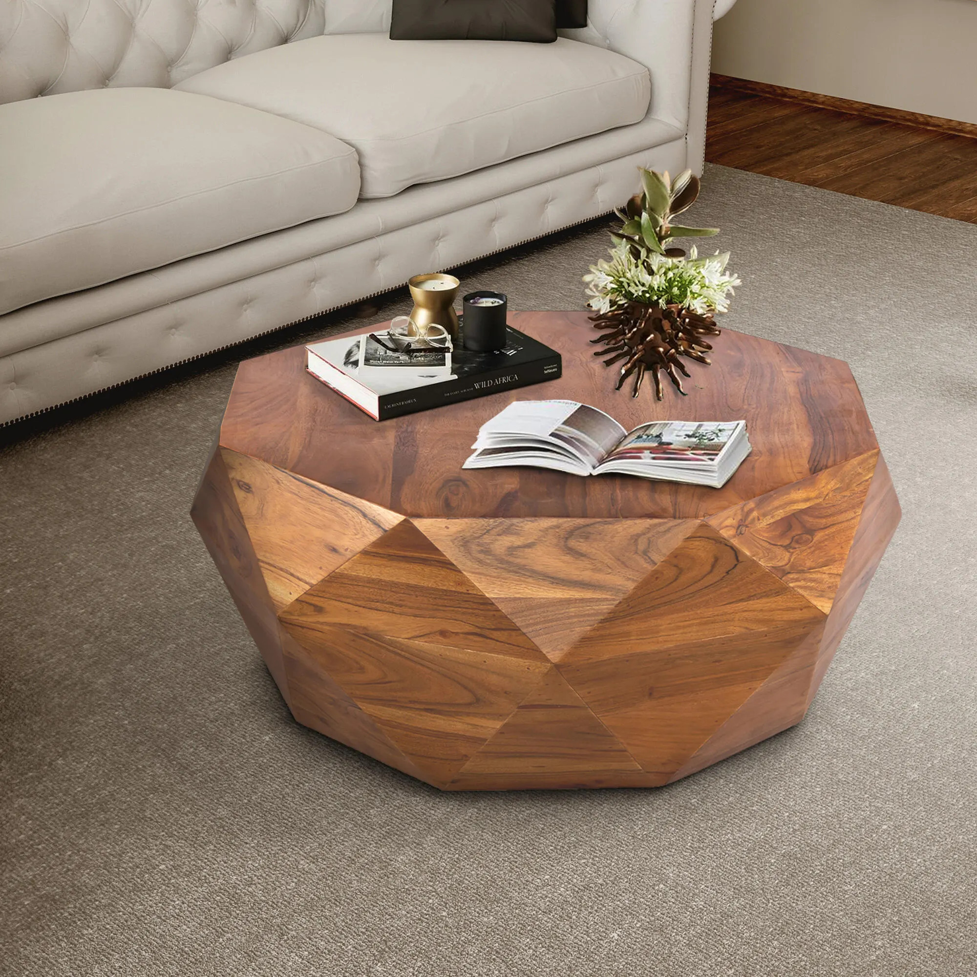 The Urban Port Diamond Shaped Coffee Table, Brown | Ashley