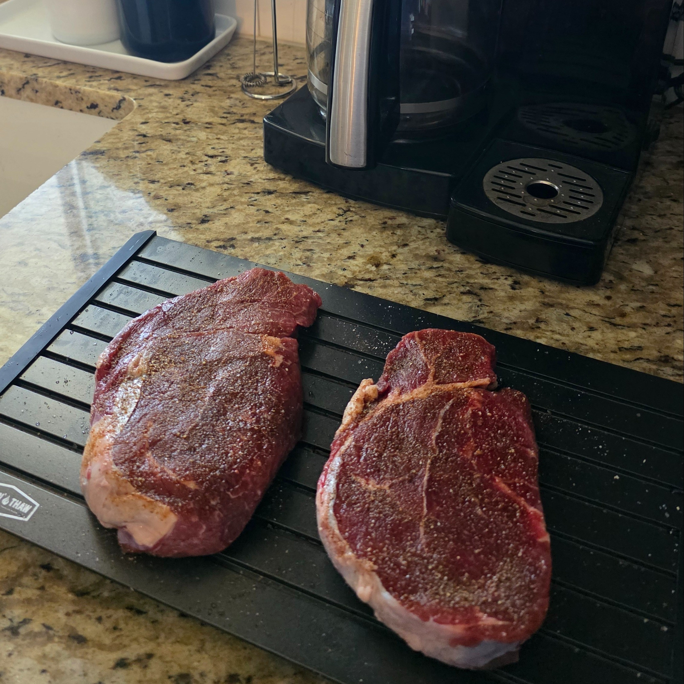 I was pretty skeptical, but this defrosting tray actually works! You're able thaw out frozen meat way faster.  

 #LTKfoodie #LTKHome
