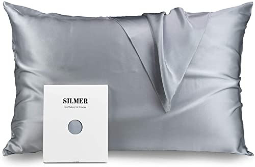 Silmer 100% Pure Mulberry Silk Pillowcase Natural Silk Pillowcase for Hair and Skin, Both Sides Grade 6A Silk Pillow Cases with Hidden Zipper 1pc (Standard 20"*26", Silver Grey) | Amazon (US)