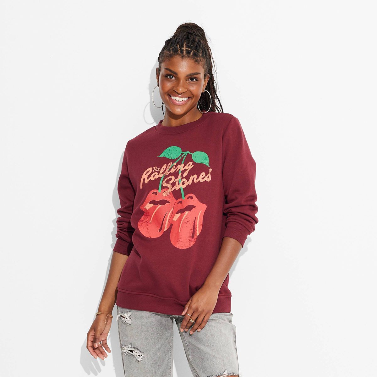 Women's Rolling Stones Cherry Graphic Sweatshirt - Red | Target
