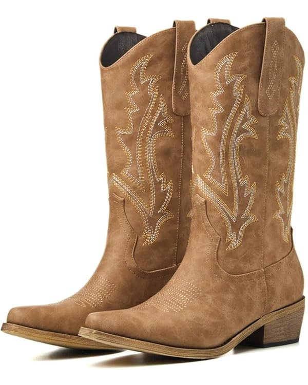 Cowboy Boots for Women, Cowgirl Boots with Embroidered and Chunky Heel, Ideal for Daily Wear and ... | Amazon (US)