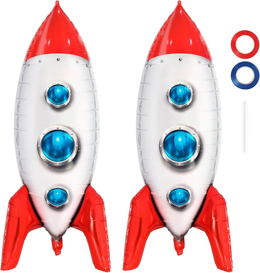 2 Pcs Large Rocket Balloons for Kids, 33 Inch Rocket Ship Balloon,Space Foil Mylar Balloons for K... | Amazon (US)
