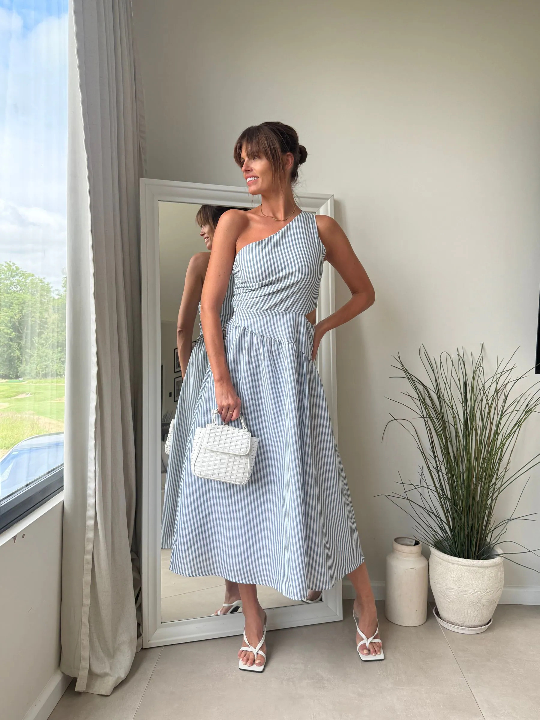 Style Cheat Style Cheat Blue Jasmine One Shoulder Stripe Midi Dress | Next US