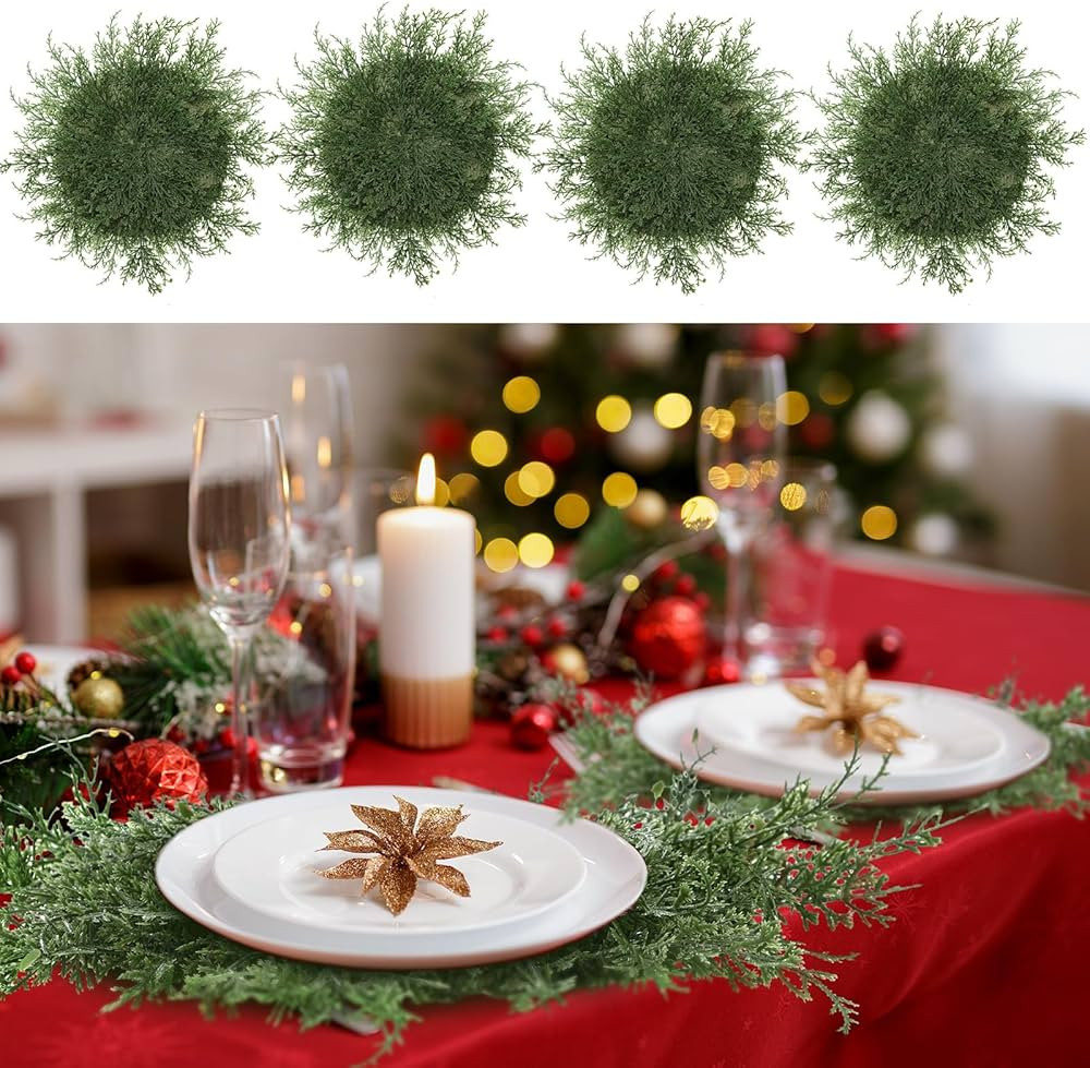 Set of 12 Christmas Placemats Set of 12 Bulk 20 Inch Large Christmas Round Placemats with Artific... | Amazon (US)