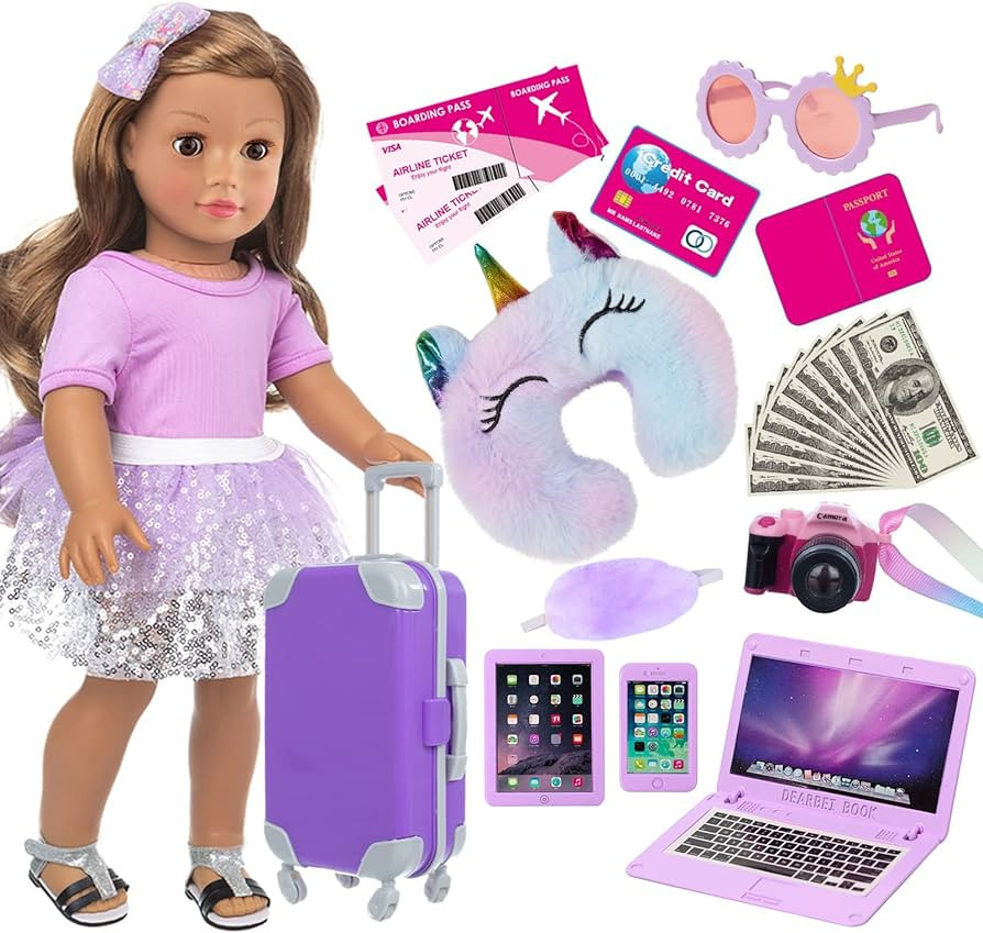 ZNTWEI American 18 Inch Doll Travel Suitcase Play Set with 18 Inch Doll Clothes and Accessories I... | Amazon (US)