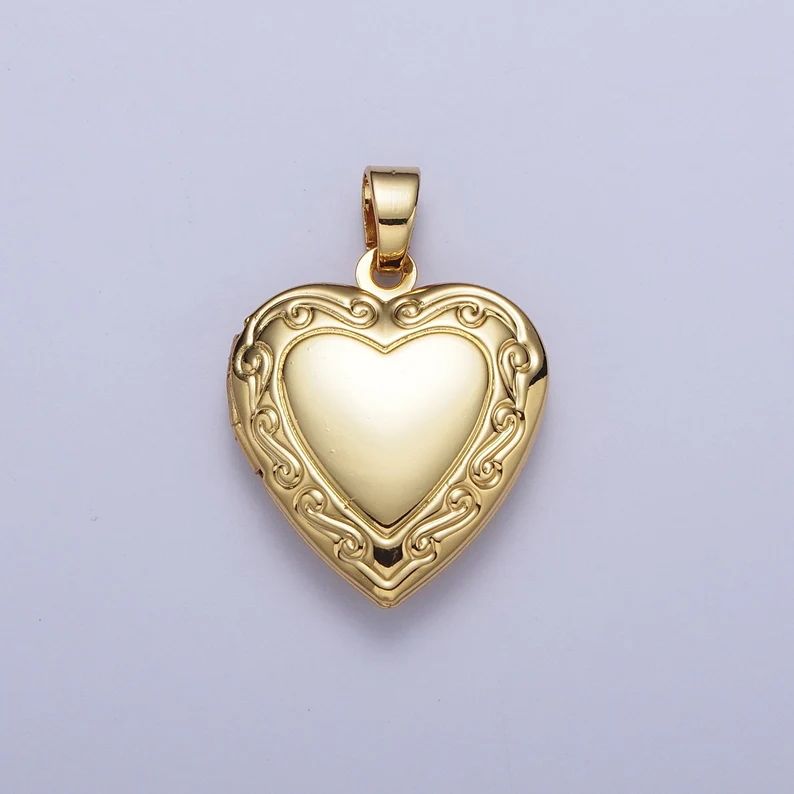 Gold Decorative Heart Locket Pendant, 24K Gold Plated Love Heart Openable Locket Charm X-678 - Et... | Etsy (US)