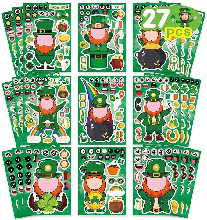 27 Sheets St. Patrick's Day Stickers for Kids Toddlers Make a Face Stickers Saint Patrick Irish S... | Amazon (US)