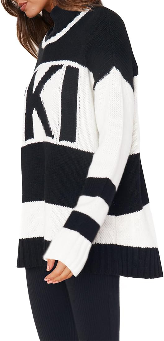 Yousify Womens Sweaters Fall 2024 Oversized Color Block Ski Sweater Crewneck Winter Tops S-2XL | Amazon (US)