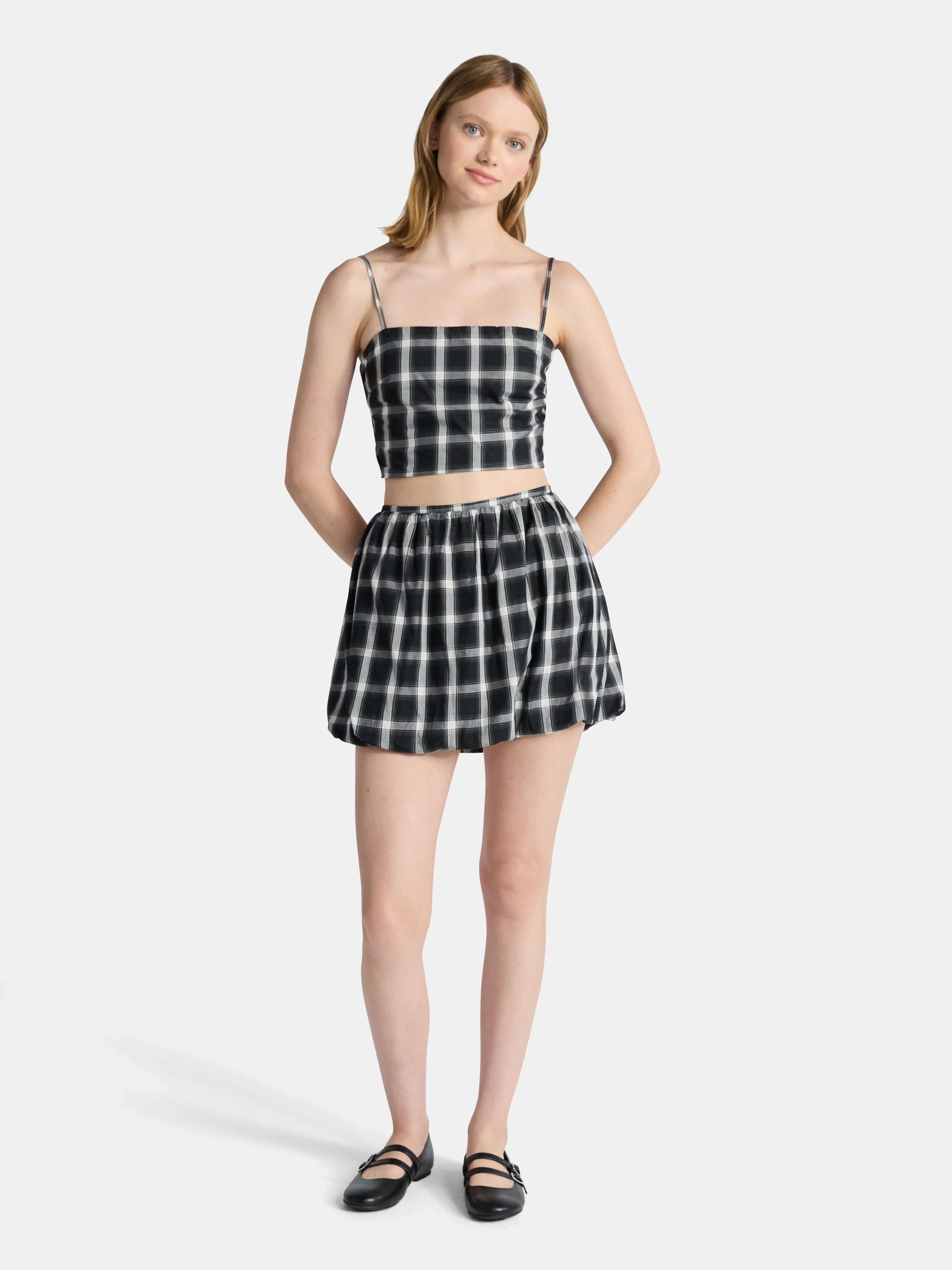 No Boundaries Cotton Cami and Mini Bubble Skirt Set, 2-Piece, Women's | Walmart (US)