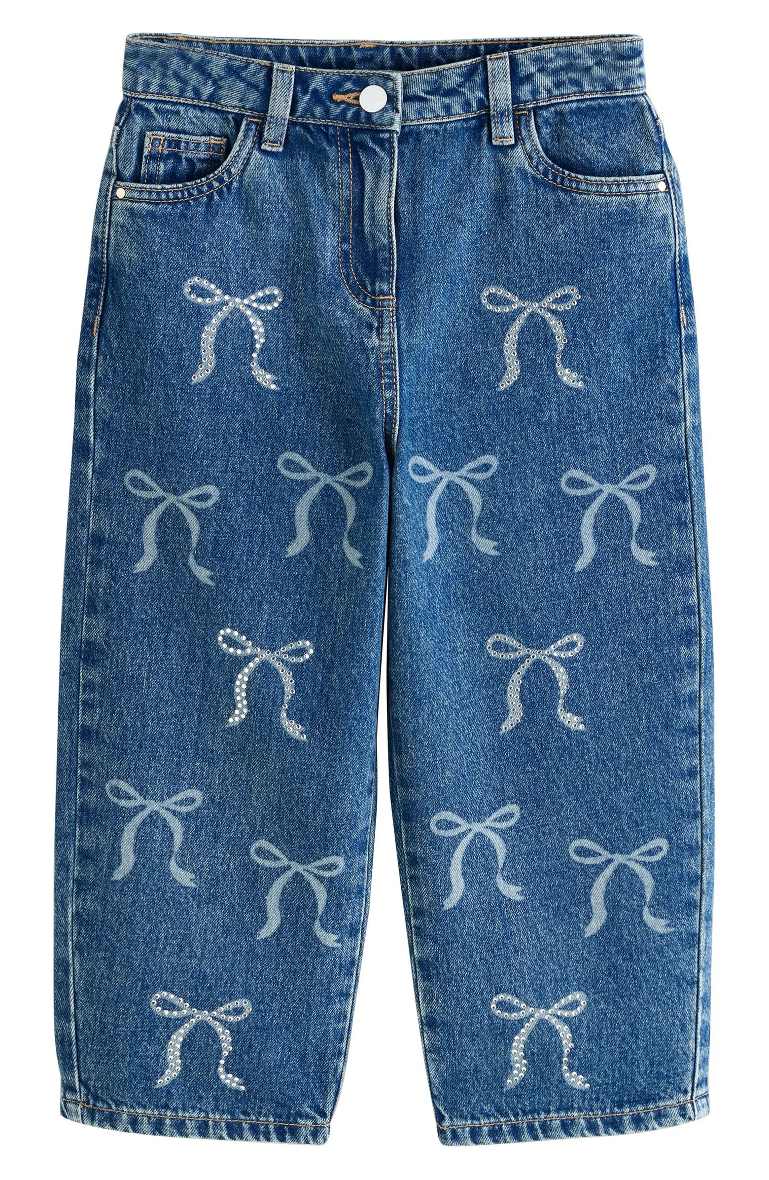 Kids' Sequin Bow Barrel Jeans | Nordstrom