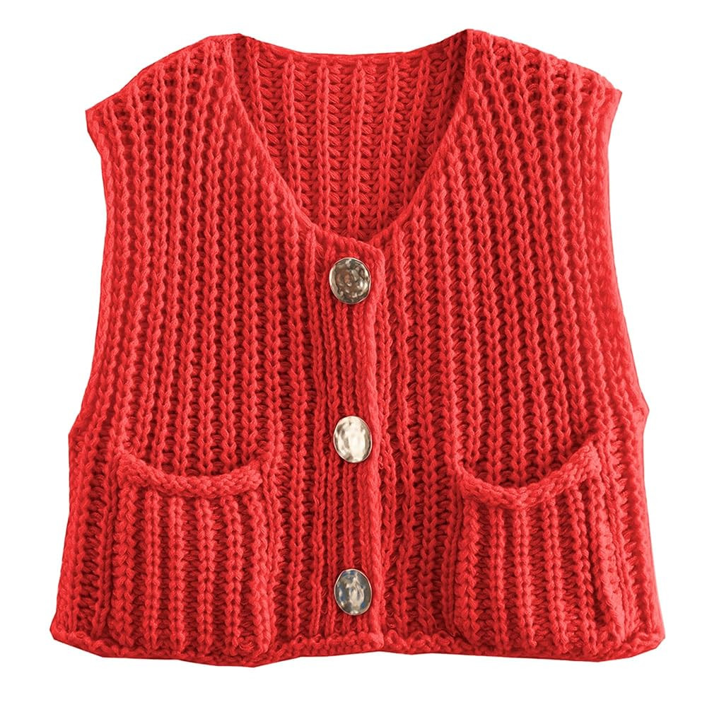 Hixiaohe Womens Crochet Chunky Knit Top Sleeveless Button Down Crop Tops Trendy Cardigan Sweater ... | Amazon (US)