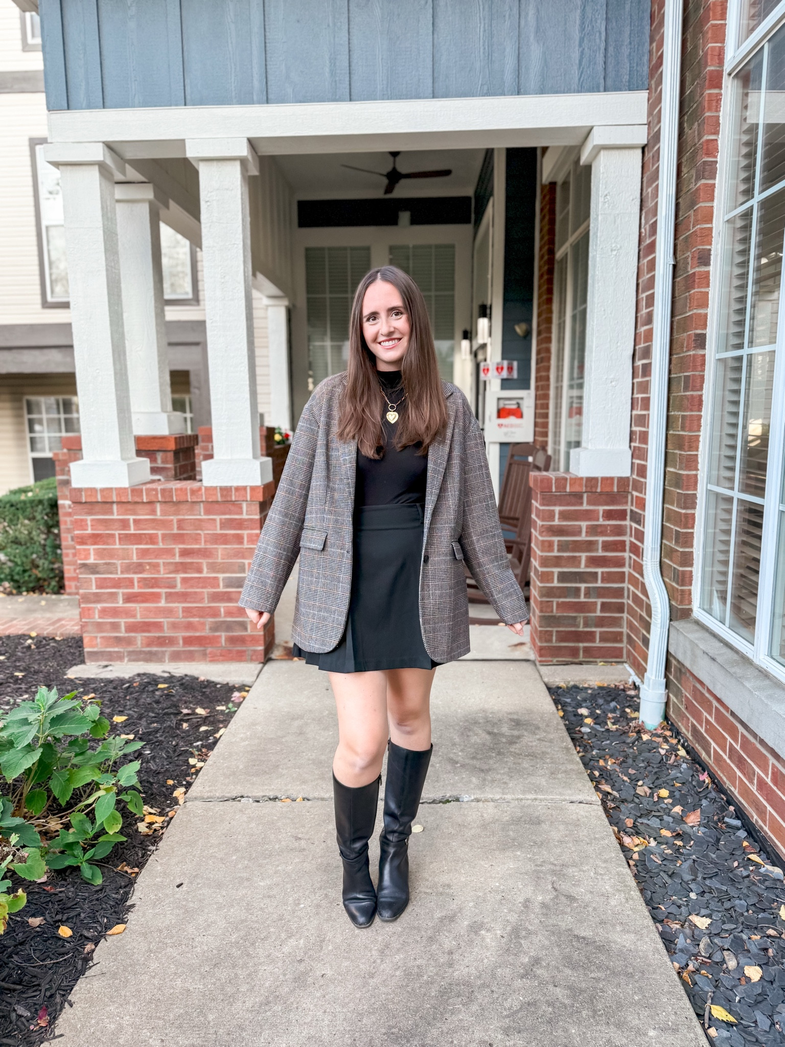 Reformation plaid wool blazer jacket, mango black pleated mini skirt, express black turtleneck bodysuit, naturalizer black tall heeled boots, autumn outfit, fall outfit, fall fashion, thanksgiving, under $100, under $50, feminine, classic, Pinterest, fall blazer, fall jacket, fall skirt

#LTKStyleTip #LTKSeasonal #LTKFindsUnder100