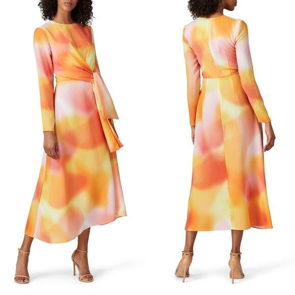 C/MEO Collective Orange Sherbet‎ Blindfold Dress Bow Front Ling Sleeve Chiffon 4 | Poshmark