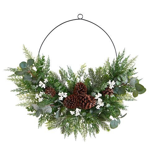 Nearly Natural 28” Christmas Pine, Eucalyptus, and Berries Wreath | HSN