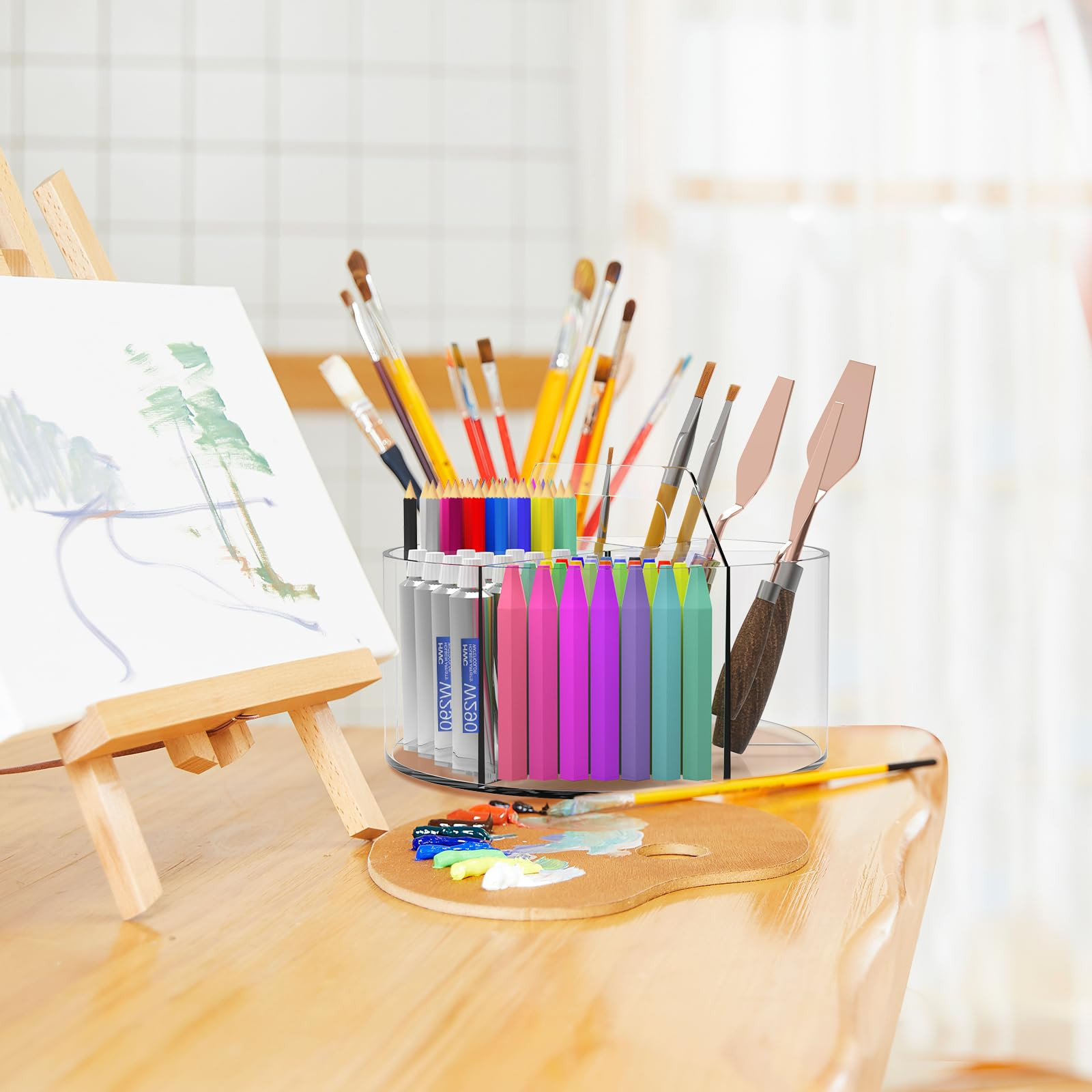 Absonic Acrylic Pen Holder Pencil Organizer, 360-Degree Rotating Pencil Holder, Crayon Organizers... | Amazon (US)