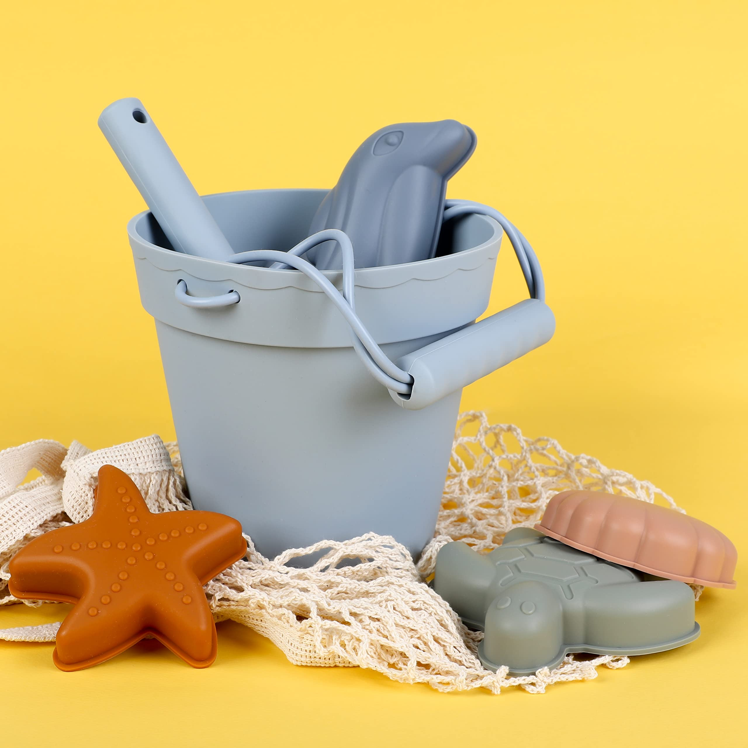BLUE GINKGO Silicone Beach Toys - Beach Accessories for Kids - Travel Beach Bag, Sand Toy Molds, Sho | Amazon (US)