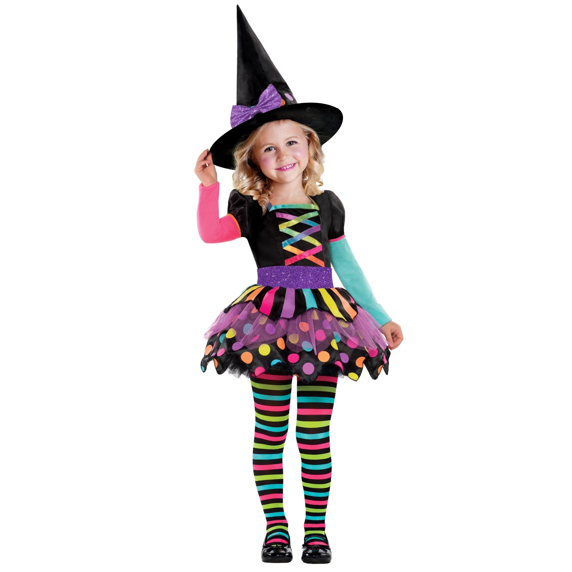 Halloween Toddler Girl Rainbow Witch Costume, Multi-Color, by Way to Celebrate, Size 3T/4T | Walmart (US)