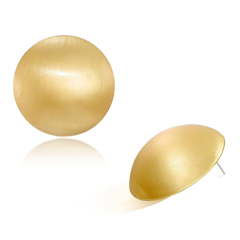 Gold Button Stud Earrings for Women Brushed Discs Stud Earrings Polished Ball Earrings for Women ... | Amazon (US)