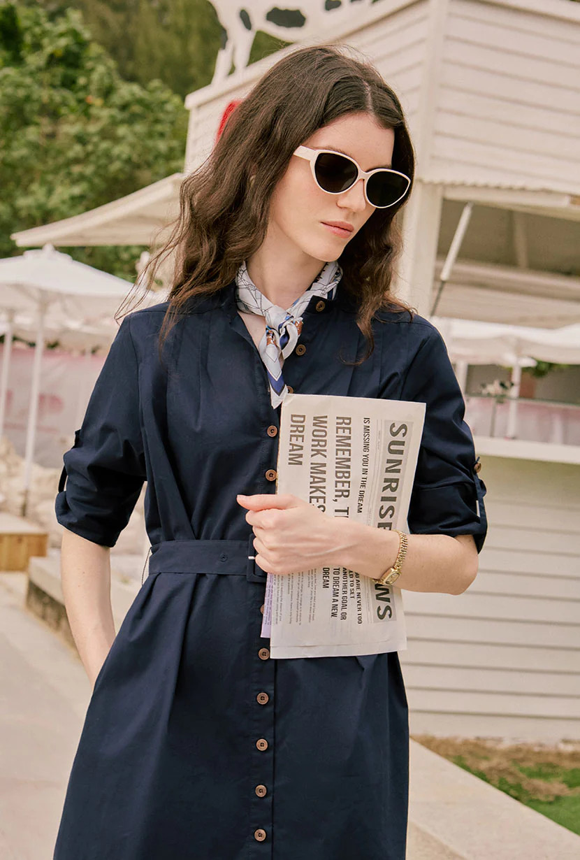 Miles Cotton Midi Dress - Navy | Petite Studio NYC