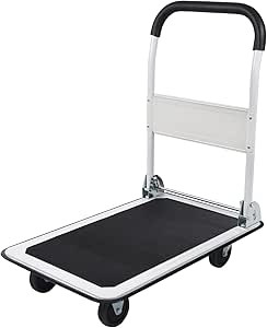LEADALLWAY Foldable Push Cart Platform Cart 330lbs Capacity 4 Wheels 28.7x18.5x32.3inches White | Amazon (US)