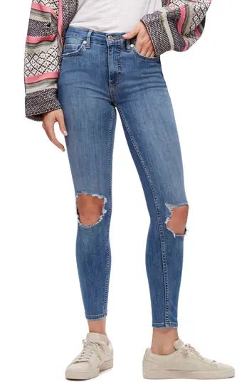 Women's Free People High Rise Busted Knee Skinny Jeans, Size 24 - Blue | Nordstrom