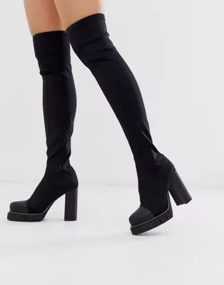Public Desire Critic chunky platform over the knee boots in black | ASOS (Global)