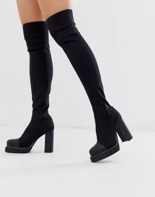 Public Desire Critic chunky platform over the knee boots in black | ASOS (Global)