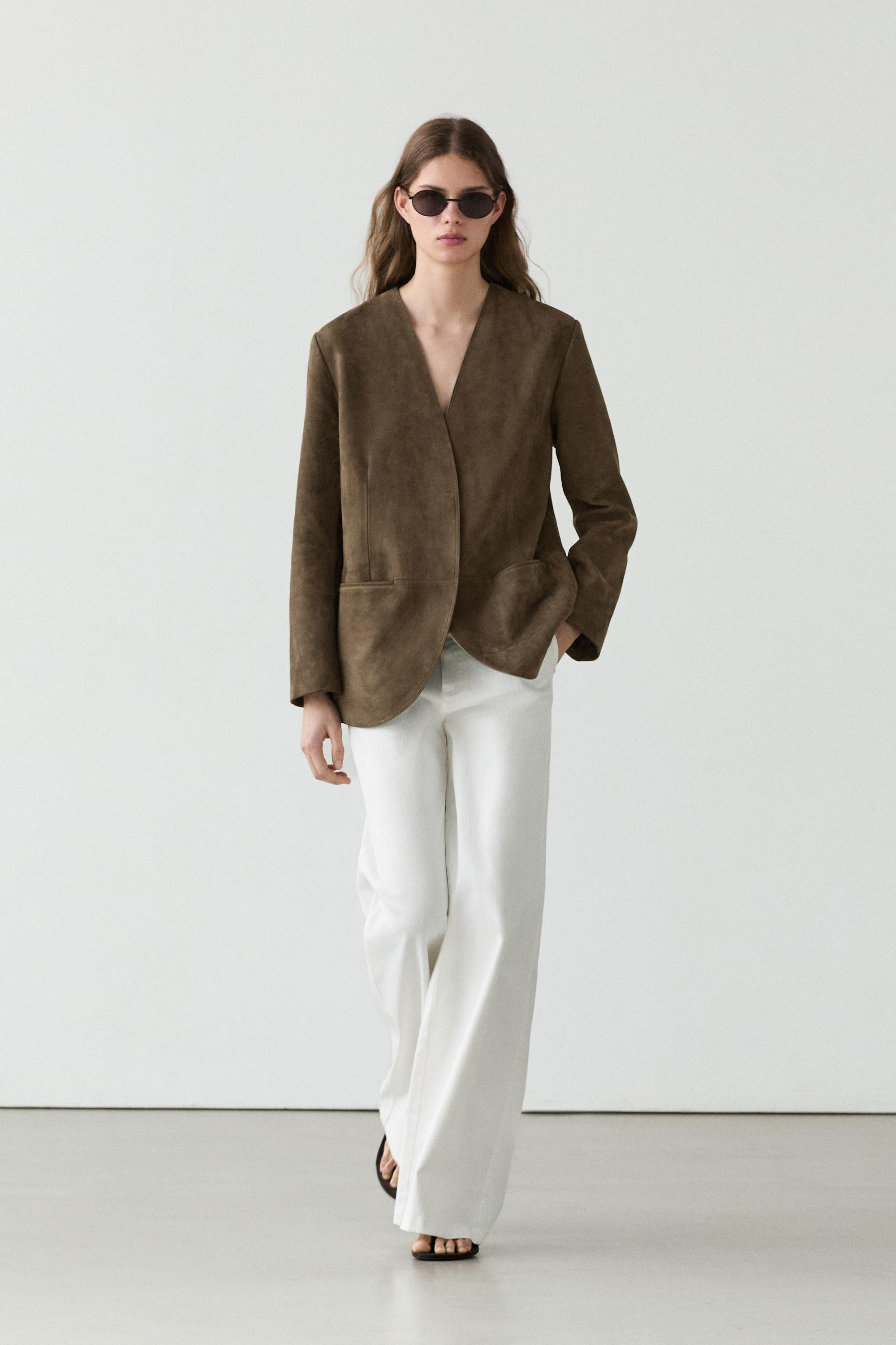 Suede leather blazer | Massimo Dutti US