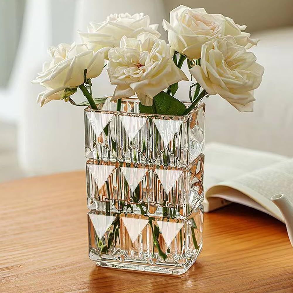 Glass Flower Vase, Clear Crystal Vases for Centerpieces, Heavy Handmade Modern Vases for Decor Ho... | Amazon (US)