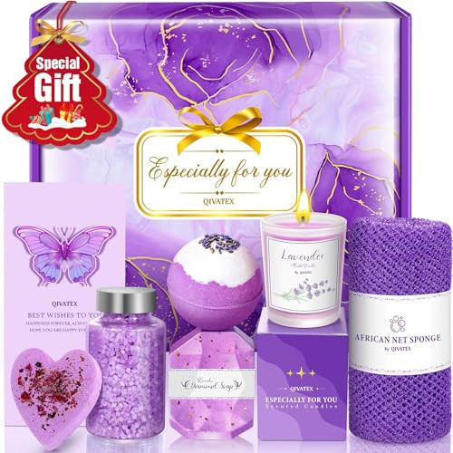 Qivatex Bath Gift Set for Women, Christmas Stocking Stuffers for Women, Birthday White Elepant Gifts for Wife Her Sister Mom Auntie Grandma Friends, Relaxing Spa Self Care Lavender Bath Bombs Set﻿ | Amazon (US)