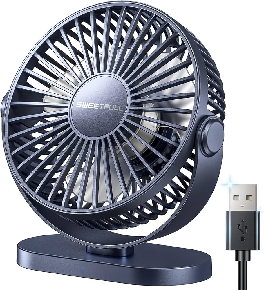SWEETFULL USB Desk Fan Small Quiet - 3 Speeds Mini Personal Portable Fan 360° Rotation Adjustabl... | Amazon (US)