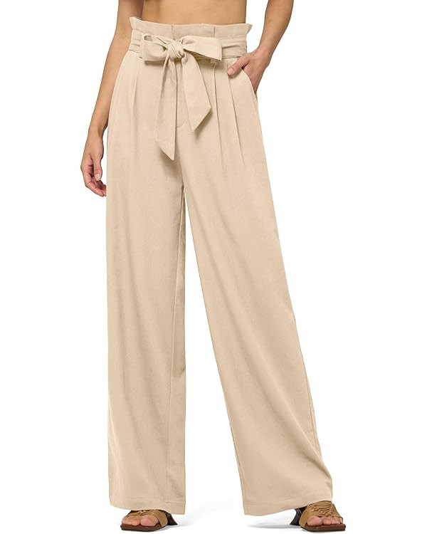 Willit Women Linen Pants Casual Wide Leg Dress Pants High Waisted Paperbag Work Trousers Summer T... | Amazon (US)