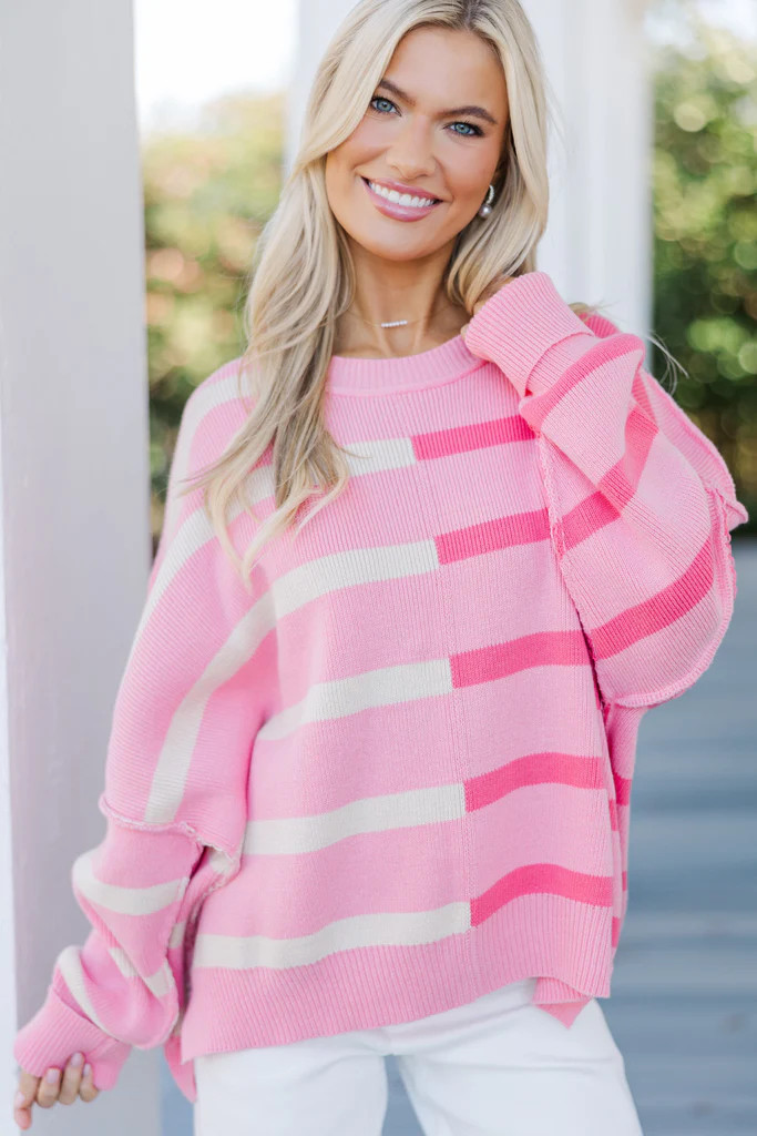 Give You Joy Pink Striped Sweater | The Mint Julep Boutique