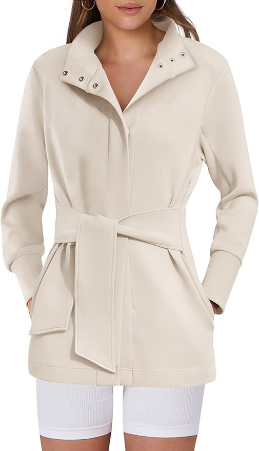 ANRABESS Womens Jacket Belted Casual Long Sleeve Wrap Trench Coat 2025 Spring Trendy Button Up Dr... | Amazon (US)