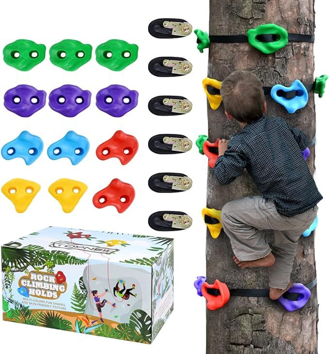 TOPNEW 12 Ninja Tree Climbing Holds for Kids Climber, Adult Climbing Rocks with 6 Ratchet Straps ... | Amazon (US)