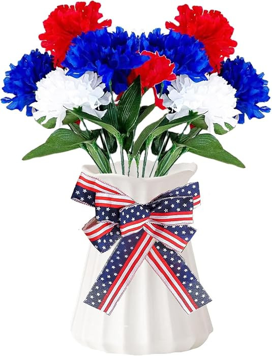 4th of July Decorations 2 Bundles Silk Carnations Bouquet 14 Pcs Red White Blue Flowers for Indep... | Amazon (US)