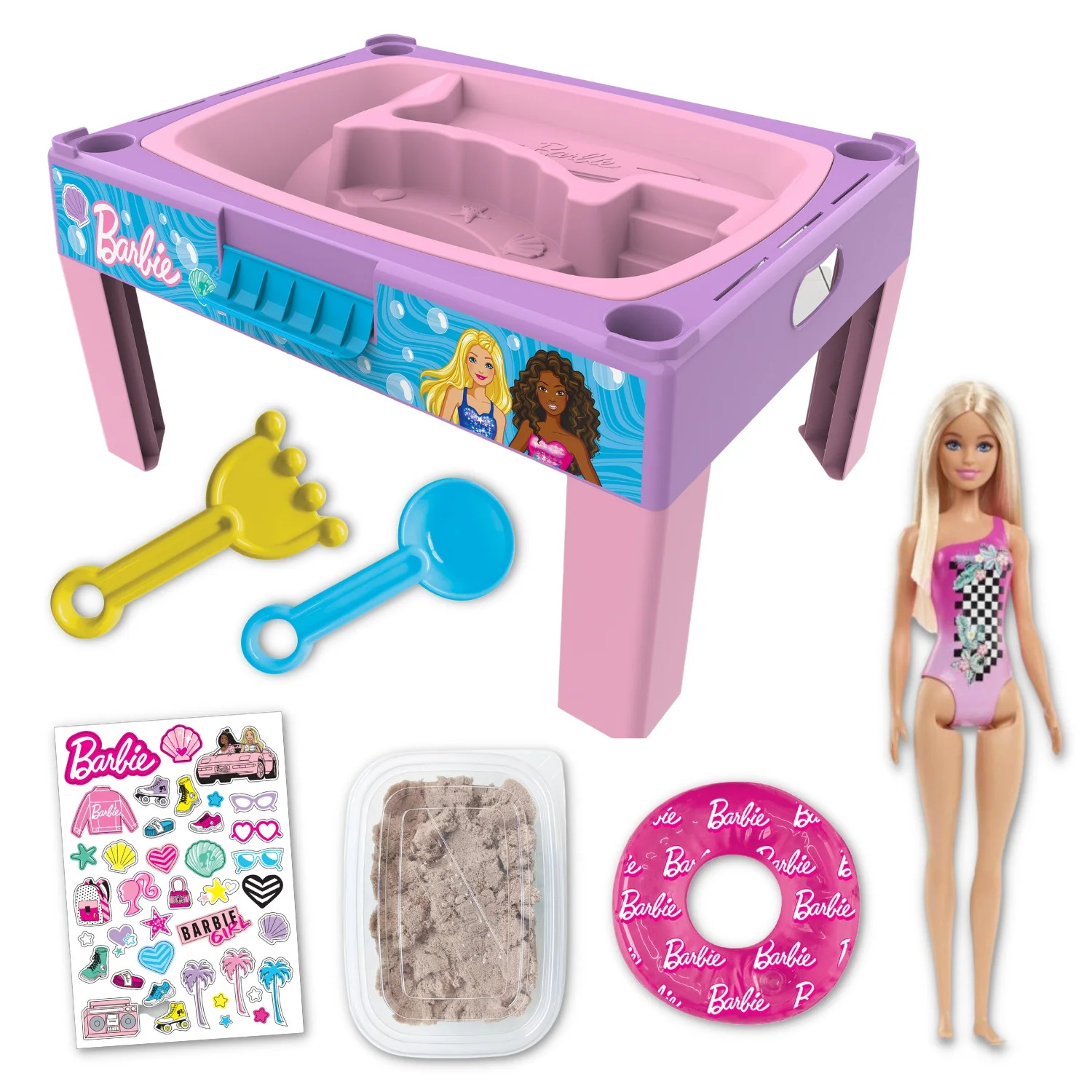 Barbie Beach & Waves Playset, Sand & Water Table for Children, Glossy Pink, Caucasian Doll, Ages ... | Walmart (US)