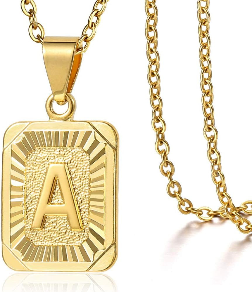 Trendsmax Rectangle Initial Letter Pendant Charm for Mens Womens Gold Plated Capital Letter Pendant  | Amazon (US)