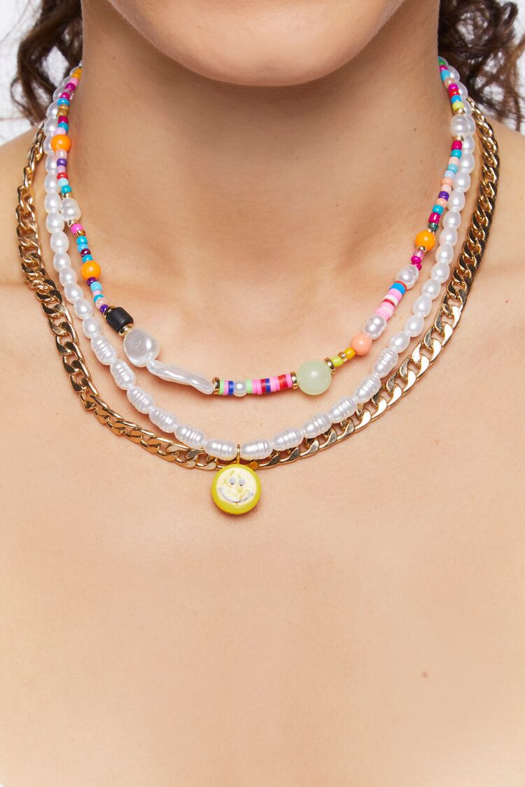 Layered Happy Face Bead Necklace | Forever 21