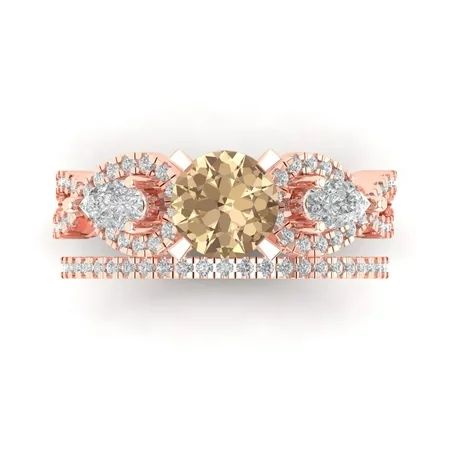 Clara Pucci 18K Rose Gold Round Cut 1Ct Synthetic Yellow Moissanite Engagement Ring + Matching Band - Luxury Box Included | Walmart (US)