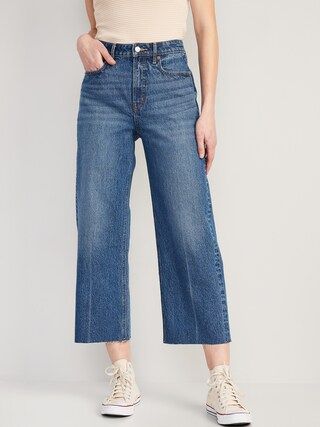 Extra High-Waisted Cropped Cut-Off Wide-Leg Jeans | Old Navy (US)