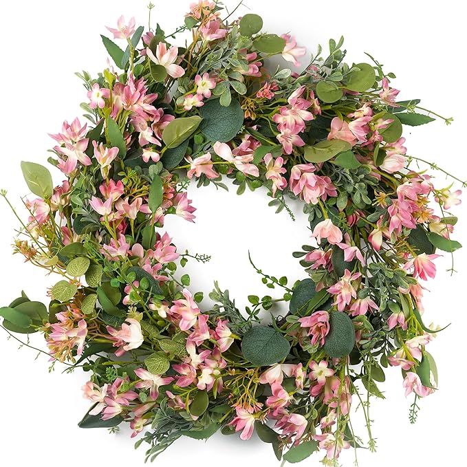HomeKaren Spring Wreaths for Front Door 22 Inch, Door Wreath for Spring and Summer with Flowers, ... | Amazon (US)